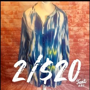 Calvin Klein Sequined Blue and Yellow Boho Peasant Blouse